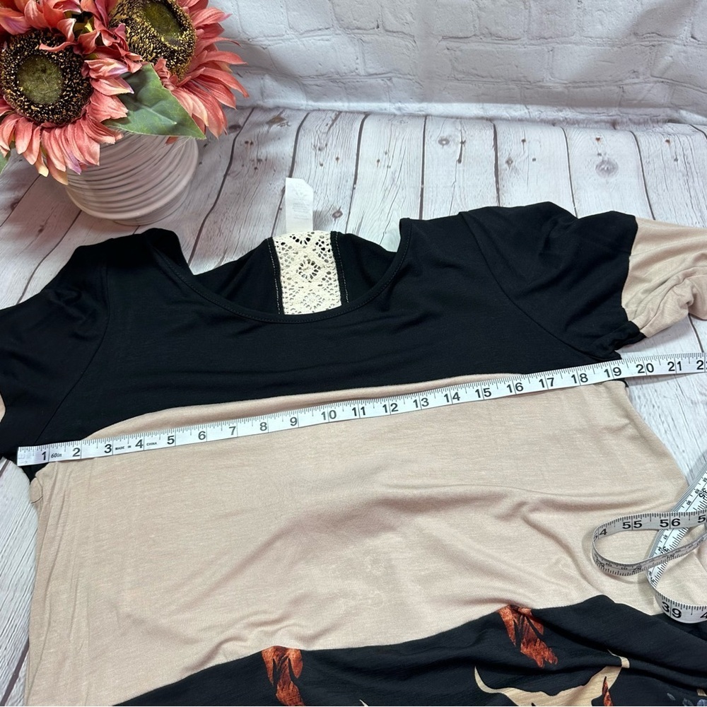 NWT lovely J boutique Womens Top tunic Bull Skull boho western colorblock - Picture 9 of 9